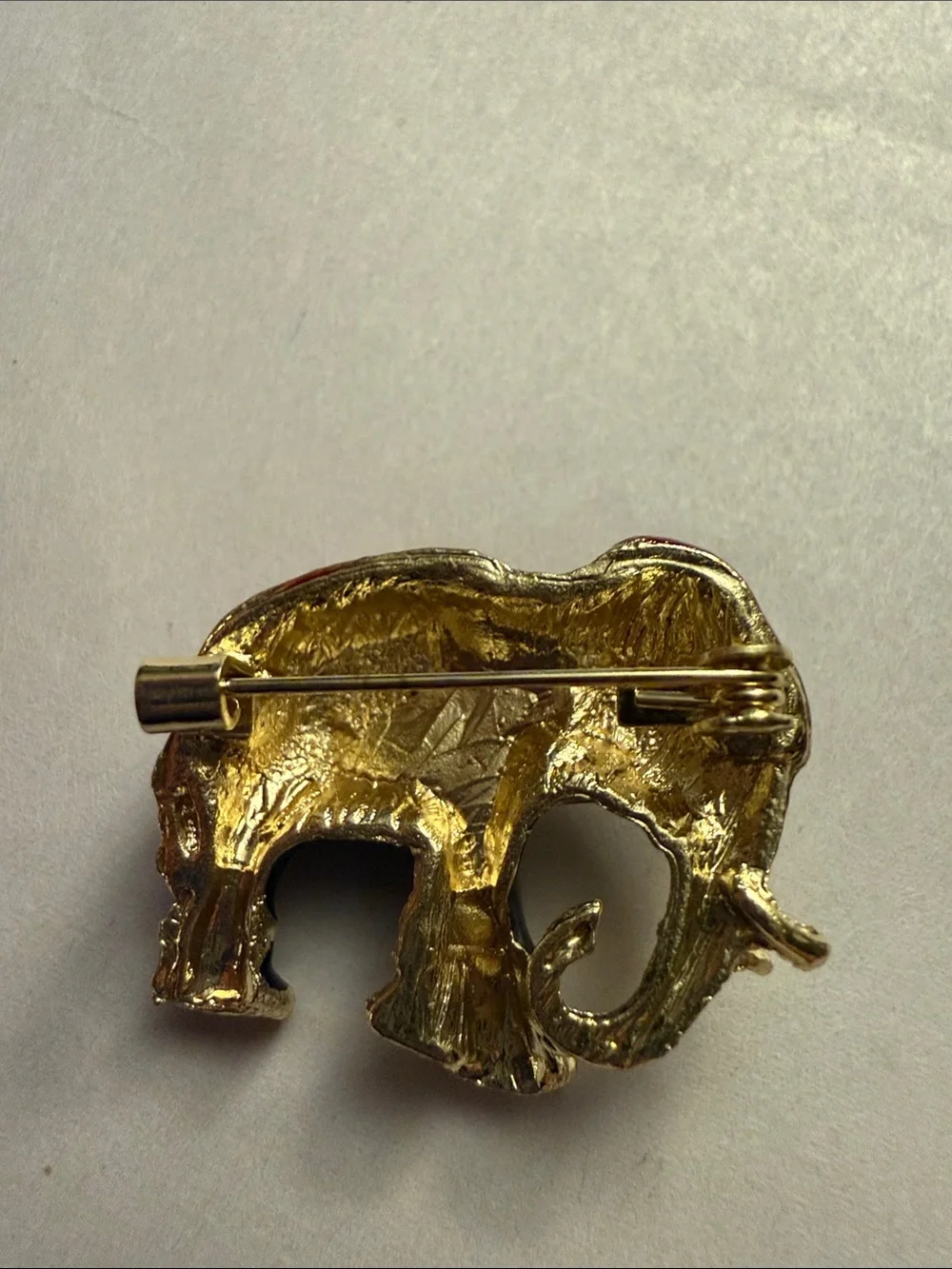 Black & Red Elephant Brooch with Gold-Tone Accents